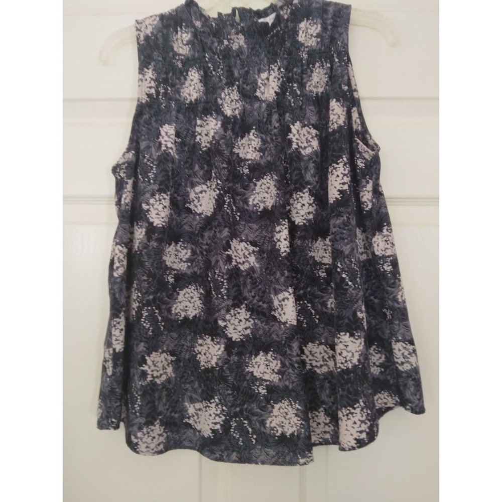 jole top sleeveless baltic print smocking details ruffle collar Sz. S